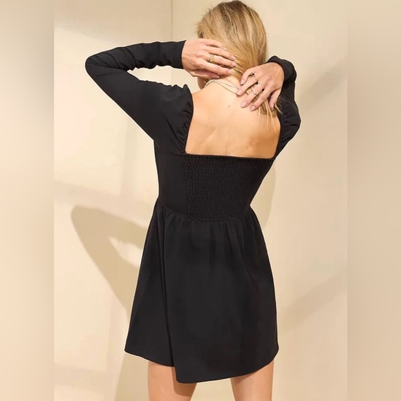 Aerie Knit NWT Fit & Flare Stretchy Black Mini Dress Womens Sz L Dress Pockets - Picture 2 of 15